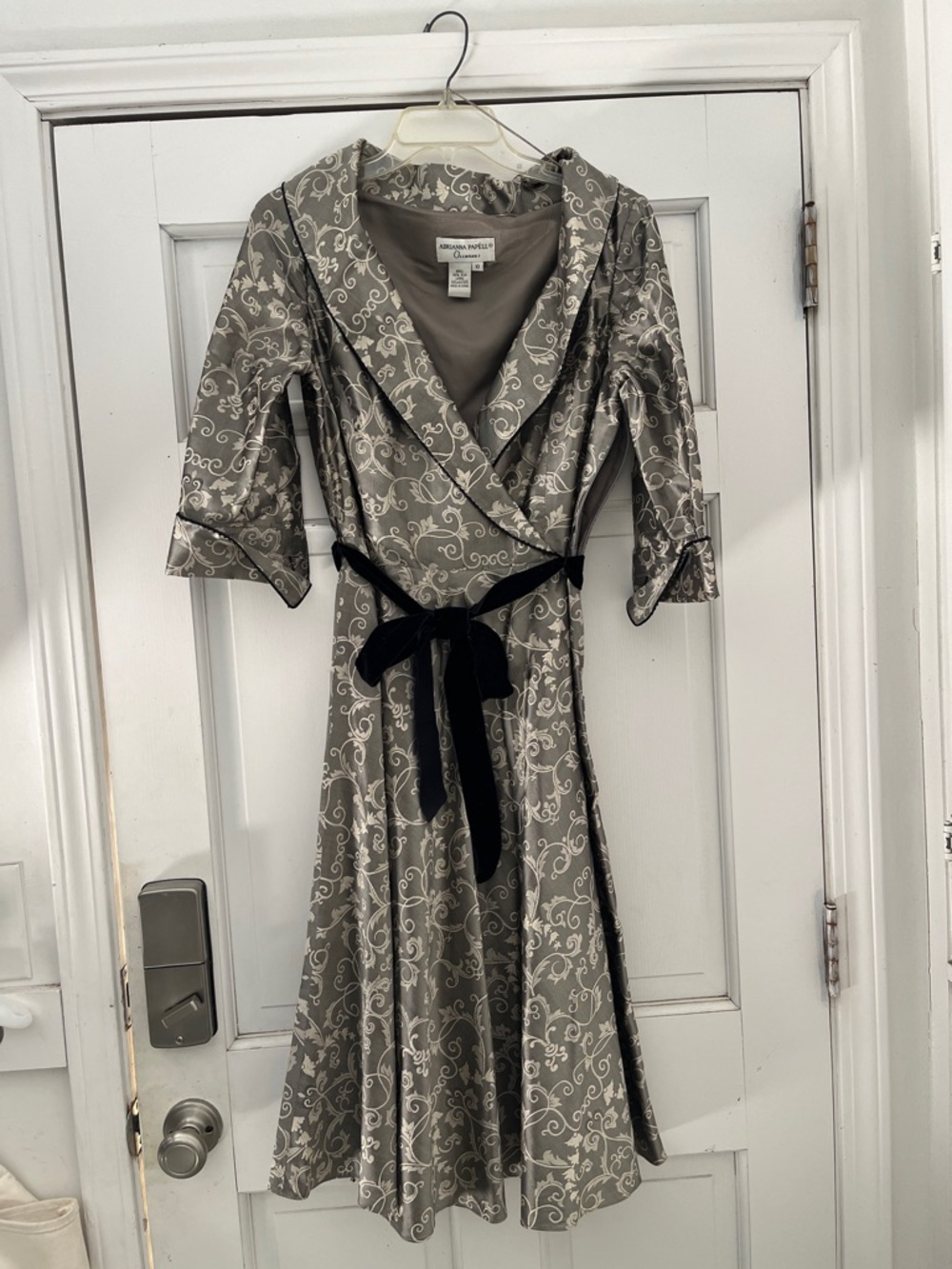 Adrianna Papell Silk Gray Midi Dress sz 10